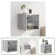 Szafki nocne - The Living Store Szafka nocna z drzwiami szklanymi szara Sonoma 35x37x35 cm - miniaturka - grafika 1