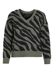 Vila Women's VIRIL FEAMI Mix sweter z dekoltem w serek L/S Knit TOP-NOOS, Laurel Wreath/Pattern:with Black, XS, Laurel Wreath/wzór: z czarnym, XS - Swetry damskie - miniaturka - grafika 1