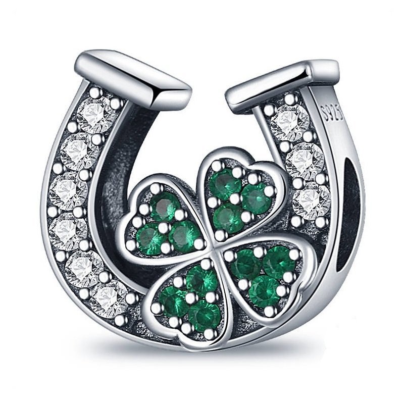 Zawieszka SREBRO 925 Charms koralik Podkowa i Koniczynka