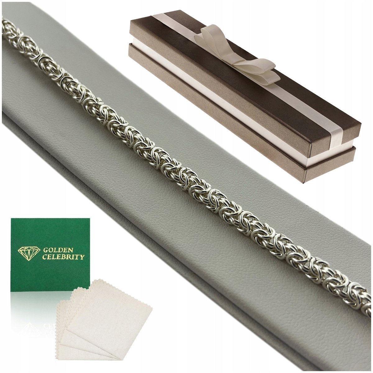 SREBRNA BRANSOLETKA SPLOT KRÓLEWSKI BIZANTYJSKI 21cm/4mm PRÓBA 925 PREZENT