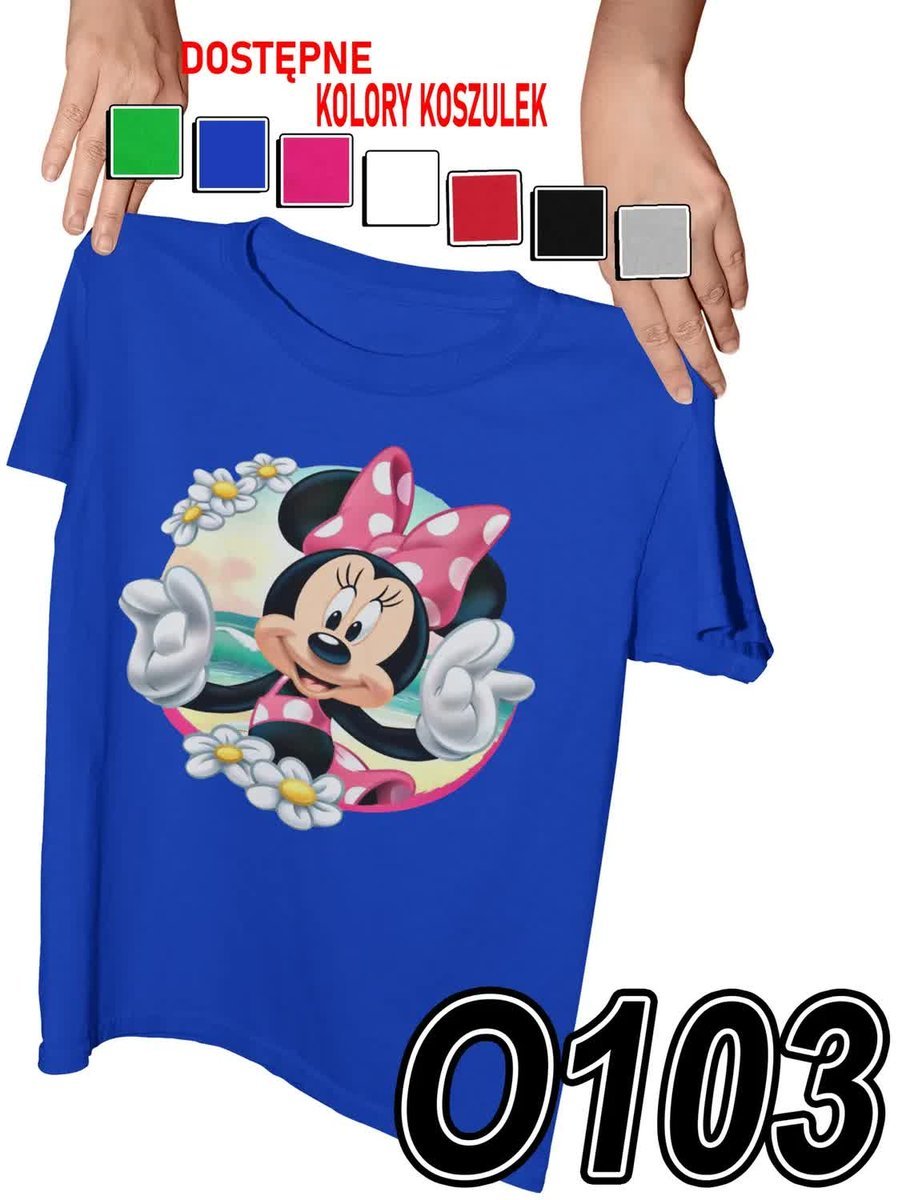 Koszulka Dziecięca Z Nadrukiem Myszka Mickey Minnie Miki Bajki - M 134-140