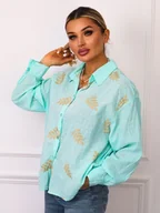 Koszule damskie - KOSZULA Z OZDOBNYM HAFTEM Z PRZODU- MIĘTOWA - Olika - miniaturka - grafika 1