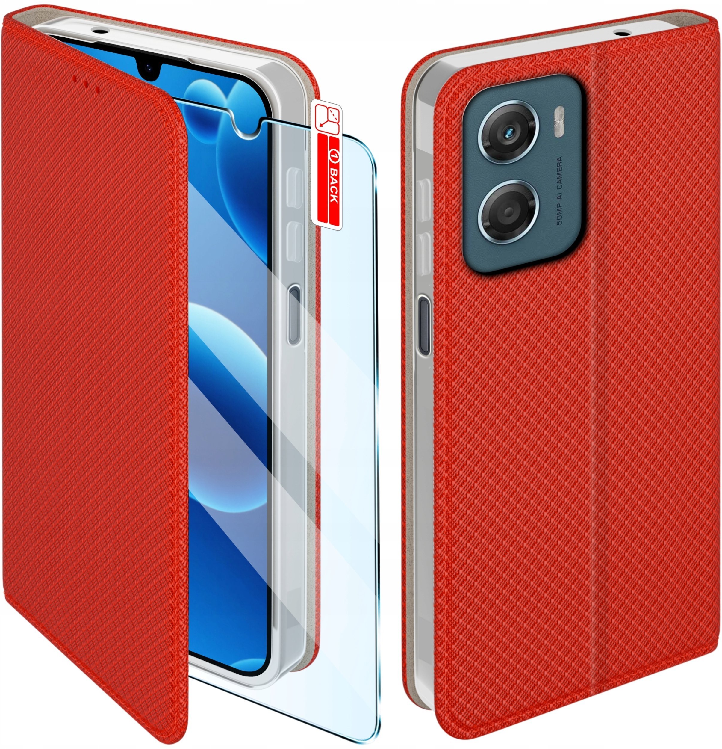 Etui MAGNET do Motorola G06 G06 Power Zamykane Czerwone Futerał + Szkło