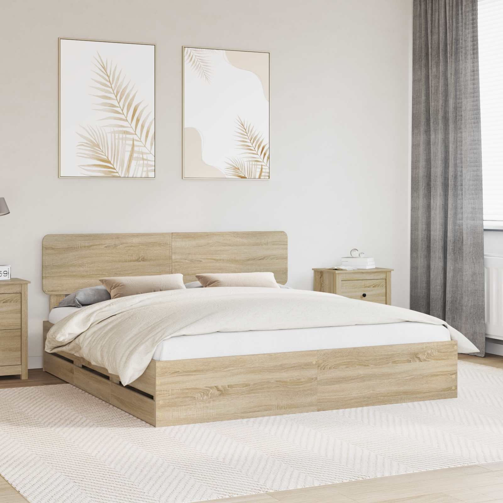 vidaXL Ramka łóżka Dąb Sonoma 200 x 200 cm Drewno inżynieryjne