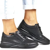 Półbuty damskie - DAMSKIE PÓŁBUTY SKÓRZANE NA KOTURNIE ZAPINANE NA ZAMEK I SZNUROWANE VINCEZA 79565 CZARNE - miniaturka - grafika 1