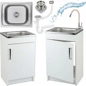 Szafki kuchenne - Szafka Kuchenna Biała + Zlewozmywak 50 x 40 + Bateria Beż Elastyczna Syfon - miniaturka - grafika 1