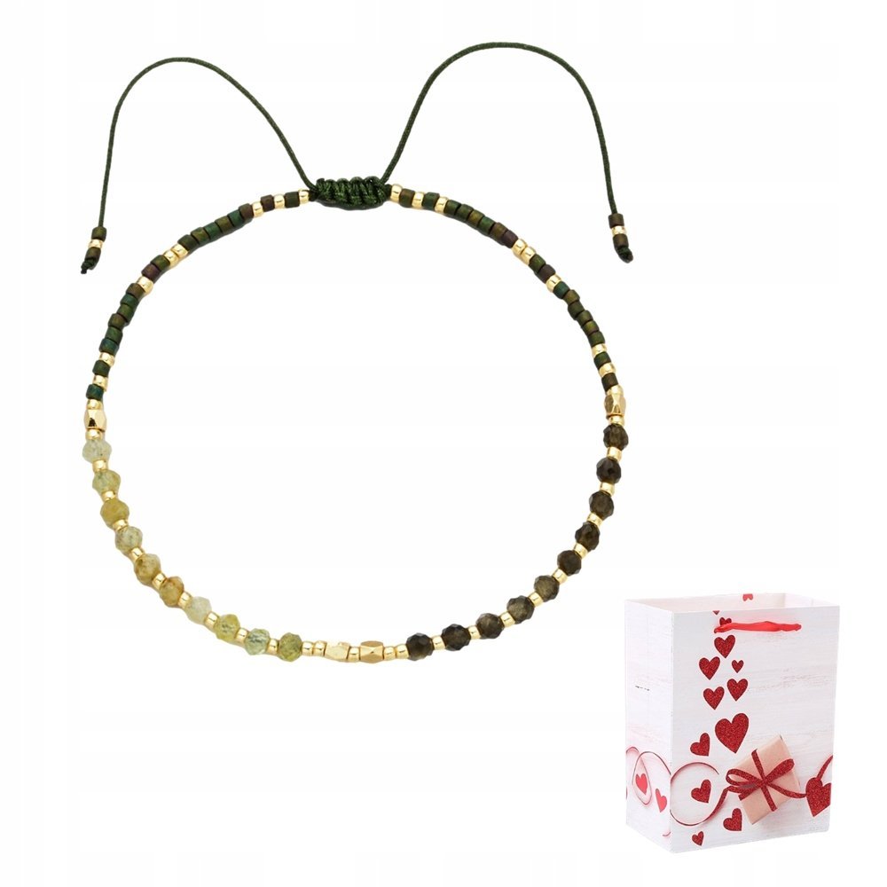 Bransoletka Koraliki Fasetki Miyuki Kamień Zielony Perydot Złoty Obsydian