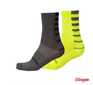 Skarpety Endura Coolmax Stripe Socks Hi-Viz Yellow (2 pary) - Skarpetki kolarskie - miniaturka - grafika 1