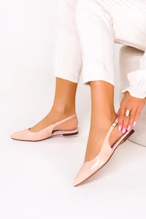 Beżowe baleriny damskie z odkrytą piętą wzór plecionki skórzana wkładka Casu D21X11-N - Baleriny - miniaturka - grafika 1