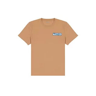 Koszulki męskie - Wrangler Męski t-shirt z logo, Burro Brown, L, Burro Brown, L - grafika 1