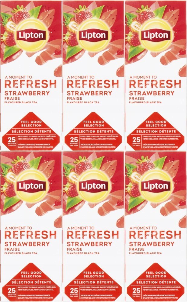 Herbata czarna w kopertach Lipton Refresh Strawberry truskawka 25szt x6