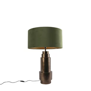 QAZQA Lampa stołowa art deco brąz klosz welurowy zielony 50cm - Bruut - Lampy stojące - miniaturka - grafika 1