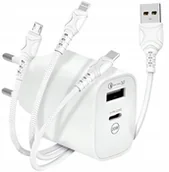 Ładowarki do telefonów - Ładowarka 3w1 Sieciowa Szybka USB / USB-C Kabel USB-C Micro USB Lightning - miniaturka - grafika 1