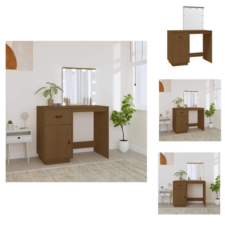 vidaXL Toaletka z diodami LED miodowy brąz 95x50x133,5cm lite drewno sosnowe - Toaletki