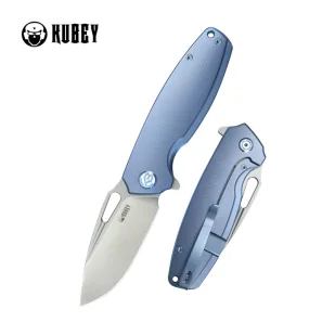 Nóż składany Kubey Tityus Blue Titanium, Bead Blasted 14C28N (KB360D) - Noże - miniaturka - grafika 1