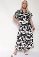 Sukienki - Czarna Kopertowa Sukienka z Wiskozy z Gumką w Talii Vikirea - miniaturka - grafika 1