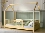 Łóżka dla dzieci i młodzieży - Łóżko dziecięce Domek 80x160 z barierką i stelażem kolor sosna D9 - miniaturka - grafika 1