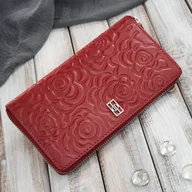 Portfele - Portfel damski skórzany w kwiaty czerwony z metalowym logo Paolo Peruzzi AL-13-RD - miniaturka - grafika 1