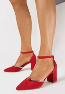 Czółenka - Czerwone Czółenka na Niskim Słupku z Ekozamszu z Błyszczącym Paskiem Amiresna - miniaturka - grafika 1