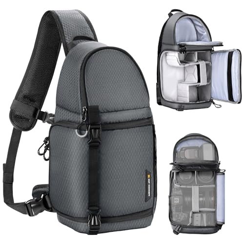 K&F Concept Plecak na aparat fotograficzny, torba na ramię, kwadratowa torba fotograficzna, prostokątne etui na aparat, kompatybilne z Canon/Nikon/Sony/DJI Mavic Drone (szary)