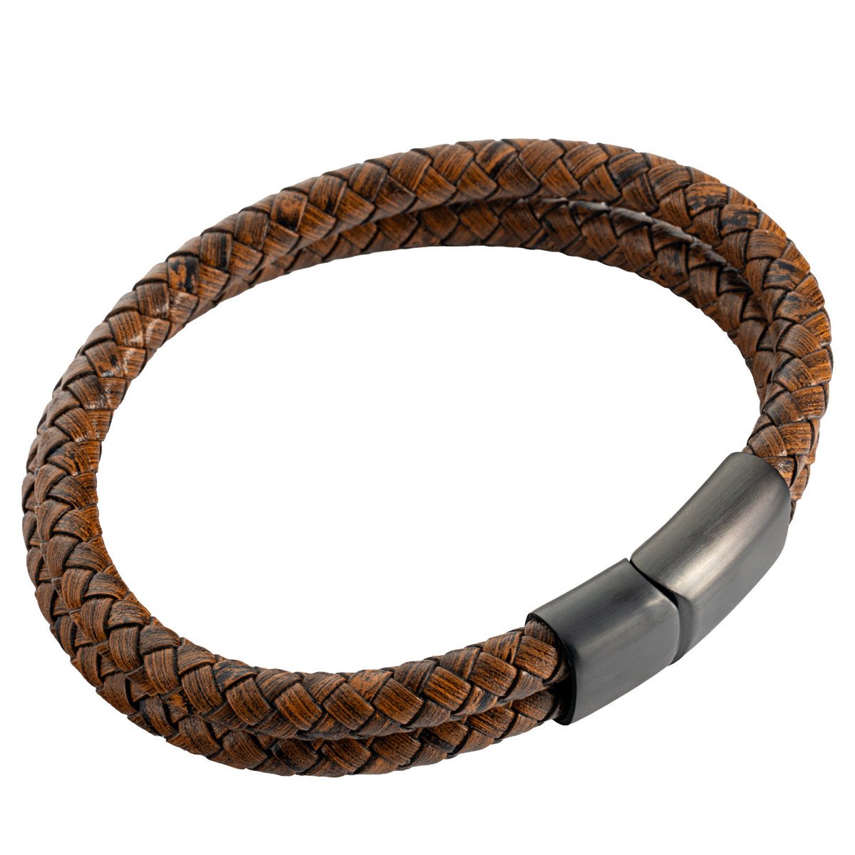 Podwójna skórzana bransoletka męska z czarnym zapięciem B-26