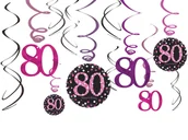 Gadżety dla niej i dla niego - Amscan Świderki wiszące "Urodziny 80", Pink Celebration, 12 szt 9901755 - miniaturka - grafika 1