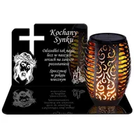 Lampiony i znicze - ZNICZ SOLARNY LED WIECZNY PODSTAWKA NA CMENTARZ GRÓB Krzyż EFEKT PŁOMIENIA DLA SYNA - miniaturka - grafika 1