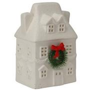 Ozdoby bożonarodzeniowe - Figurka świąteczna, domek z brokatowym dachem - miniaturka - grafika 1