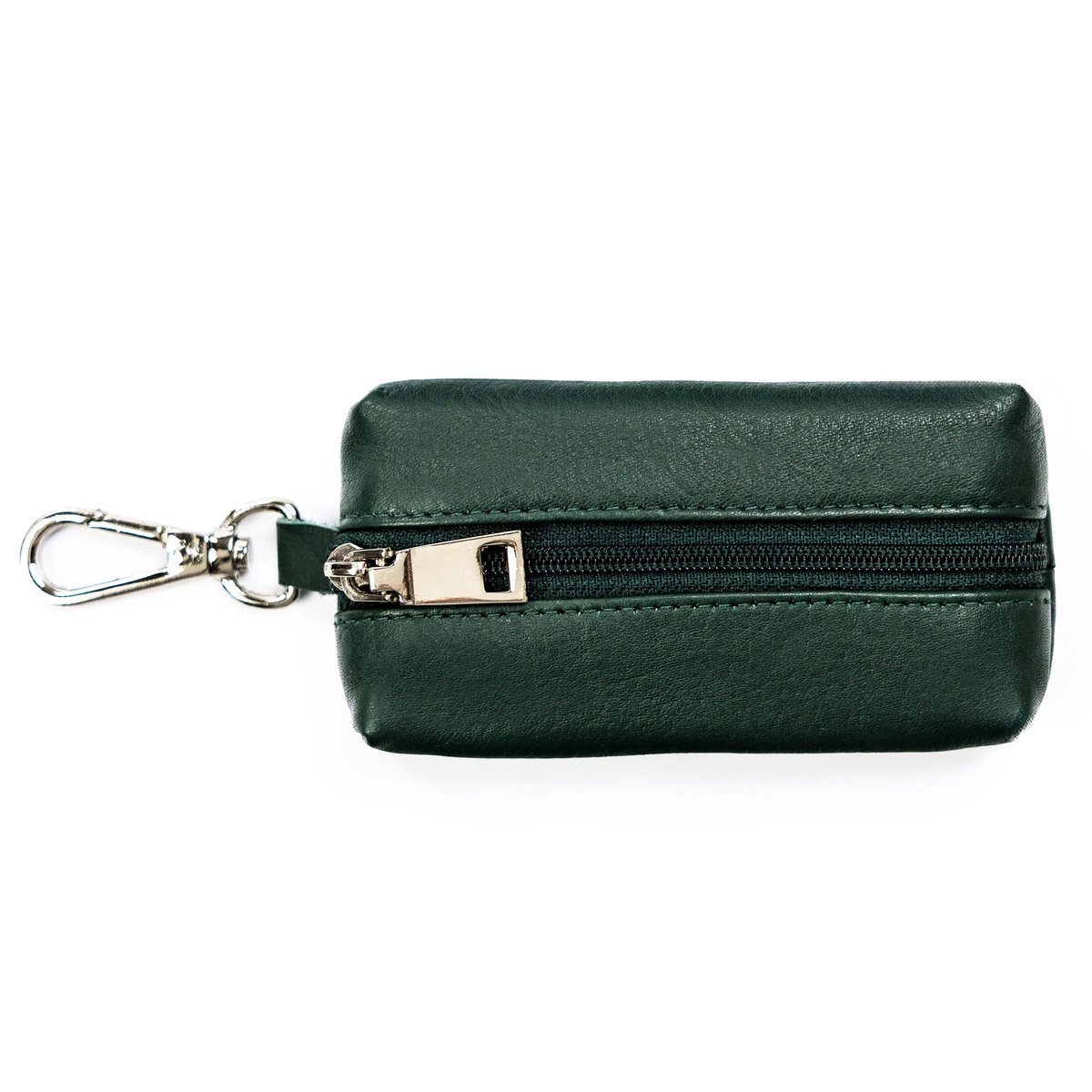Etui na klucze ciemnozielone skórzane małe na suwak portfelik karabińczyk kółeczko na łańcuszku