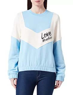 Bluzy damskie - Love Moschino Damska bluza z okrągłym dekoltem o regularnym kroju z kontrastowymi wstawkami i rękawami oraz kursywą bluza z logo, błękitny biały, 72 - grafika 1