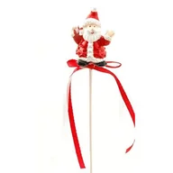 Ozdoby bożonarodzeniowe - Święty Mikołaj z kokardą na piku 25 cm mix kształtów biało-czerwony - miniaturka - grafika 1