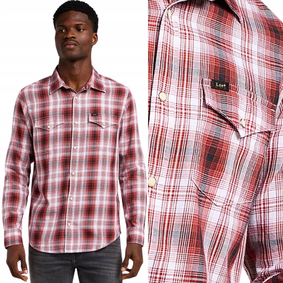 Lee Clean Western Shirt Garnet Bawełniana Koszula W Kratę Zatrzaski S