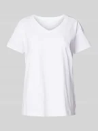 Koszulki i topy damskie - T-shirt z prążkowanym dekoltem w serek - miniaturka - grafika 1