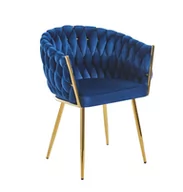 Krzesła - Krzesło Tapicerowane ROSA GOLD Granatowe Z Plecionym Oparciem Złote Nóżki - miniaturka - grafika 1