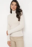 Swetry damskie - Beżowy Elastyczny Golf z Puszystej Tkaniny z Wełną Doulcet - miniaturka - grafika 1