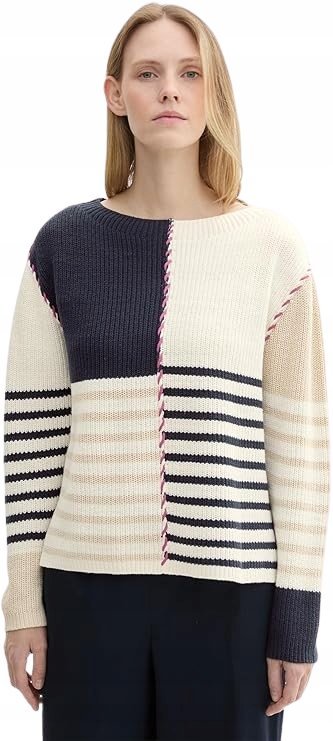 TOM TAILOR SWETER DAMSKI PÓŁGOLF W PASY DWUKOLOROWY XL JQA