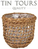 Kwietniki - OKRĄGŁY KOSZYK Z TRAWY MORSKIEJ Z FOLIĄ 22x22x22 cm - miniaturka - grafika 1
