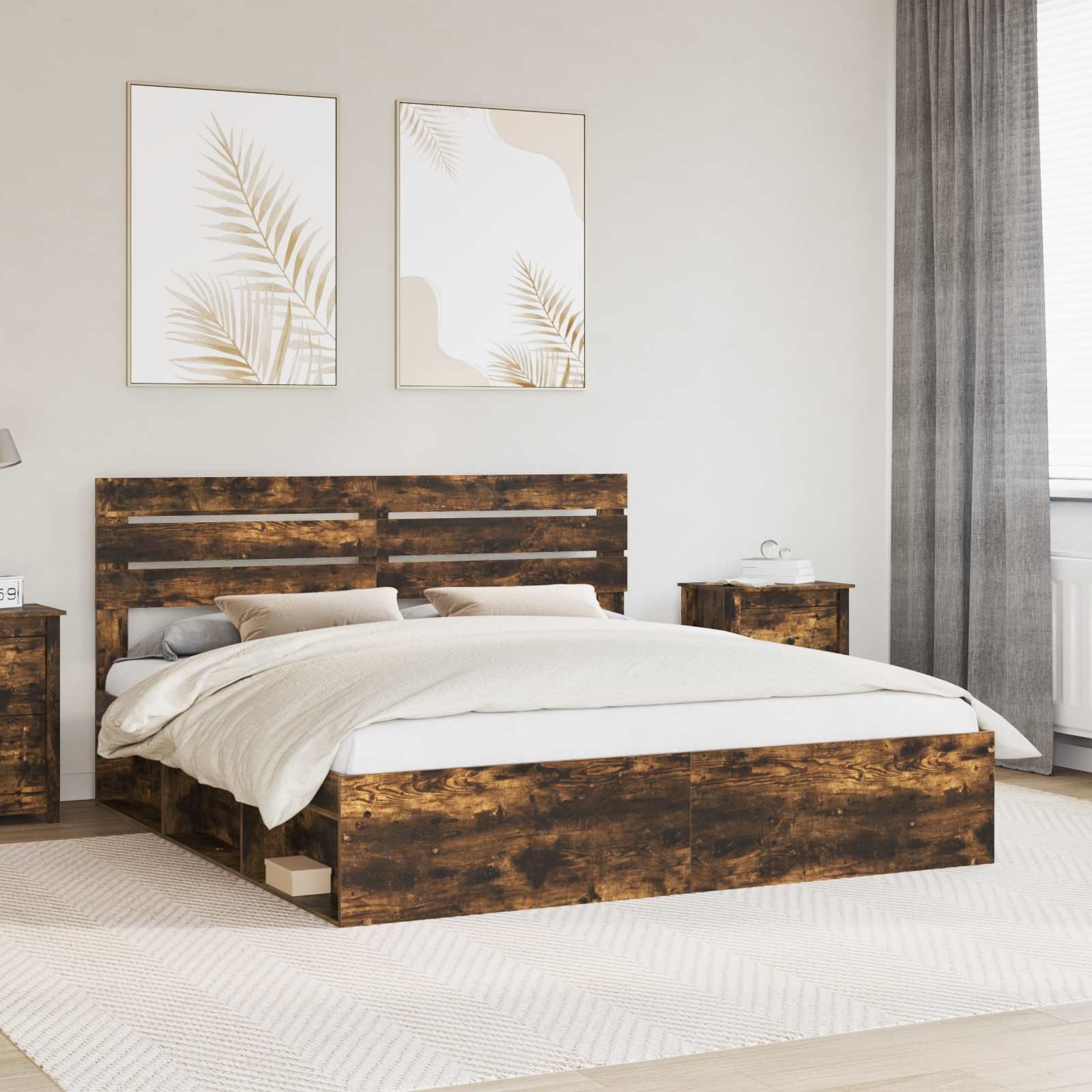 vidaXL Ramka łóżka Wędzone dębowe 200 x 200 cm Lite drewno sosnowe