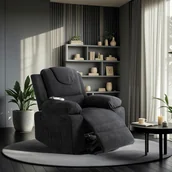 Fotele - Fotel Masujący FENIX z Funkcją Wstawania Elektrycznie Rozkładany Czarny Nowoczesny - miniaturka - grafika 1