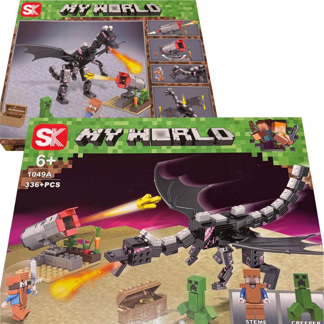 Klocki My World Mroczny Smok z Wyrzutnią Rakiet 336+ Elementów 2 Figurki Ruchomy Smok