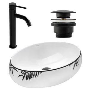 Rea Zestaw Shila + bateria wysoka Lungo black+ korek uniwersalny black - Umywalki - miniaturka - grafika 1