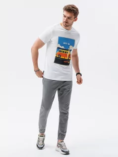 Koszulki męskie - T-shirt męski z nadrukiem - biały V8A S1434 - grafika 1