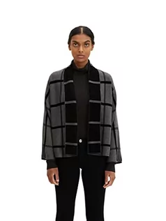 Swetry damskie - TOM TAILOR Damski Kardigan oversize z wzorem w kratkę 1034469, 30942 - Grey Knit Check Design, M - grafika 1