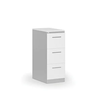 Kartoteka metalowa KOMBI z drewnianym frontem A4, 3 szuflady, szary/biały - Szafy biurowe - miniaturka - grafika 1