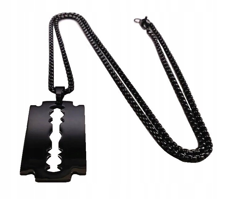 Naszyjnik Wisiorek Przywieszka - Czarna Żyletka, Żyleta - Stal Nierdzewna