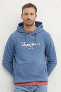 Pepe Jeans bluza bawełniana SAUL HOODIE męska kolor niebieski z kapturem z nadrukiem PM582695 - Bluzy męskie - miniaturka - grafika 1