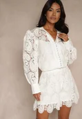 Komplety damskie - Biały Ażurowy Komplet z Bawełną Szorty i Koszula Zerolina - miniaturka - grafika 1