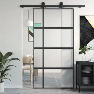 Drzwi przesuwne, czarne, 102,5x205cm, szkło hartowane aluminium 8721012120648 - Drzwi wewnętrzne - miniaturka - grafika 1