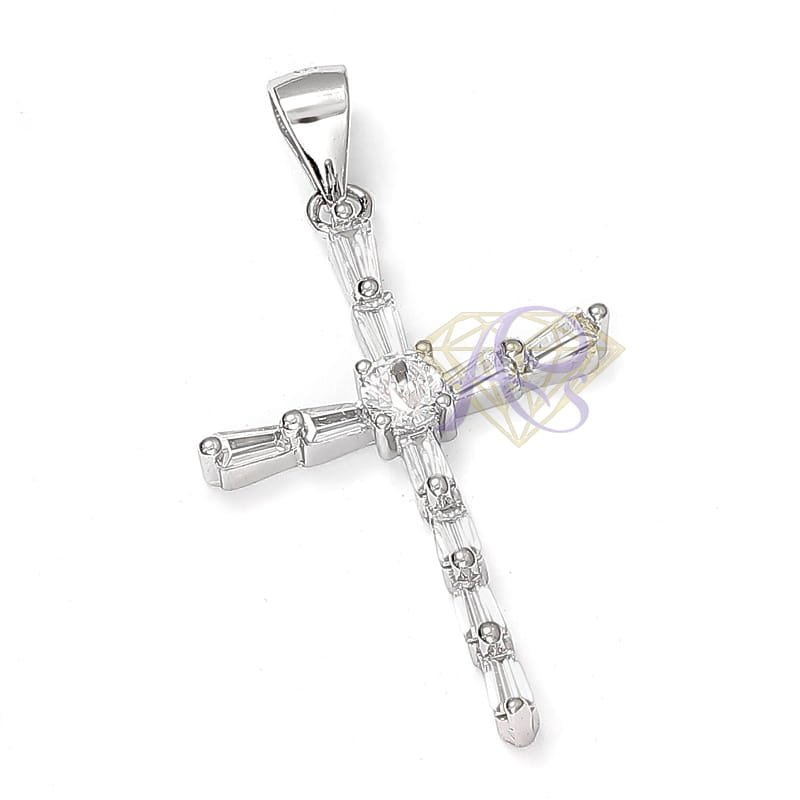 Zawieszka srebrna w kształcie krzyża z cyrkoniami