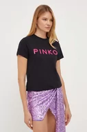 Koszulki sportowe damskie - Pinko t-shirt bawełniany kolor czarny - miniaturka - grafika 1